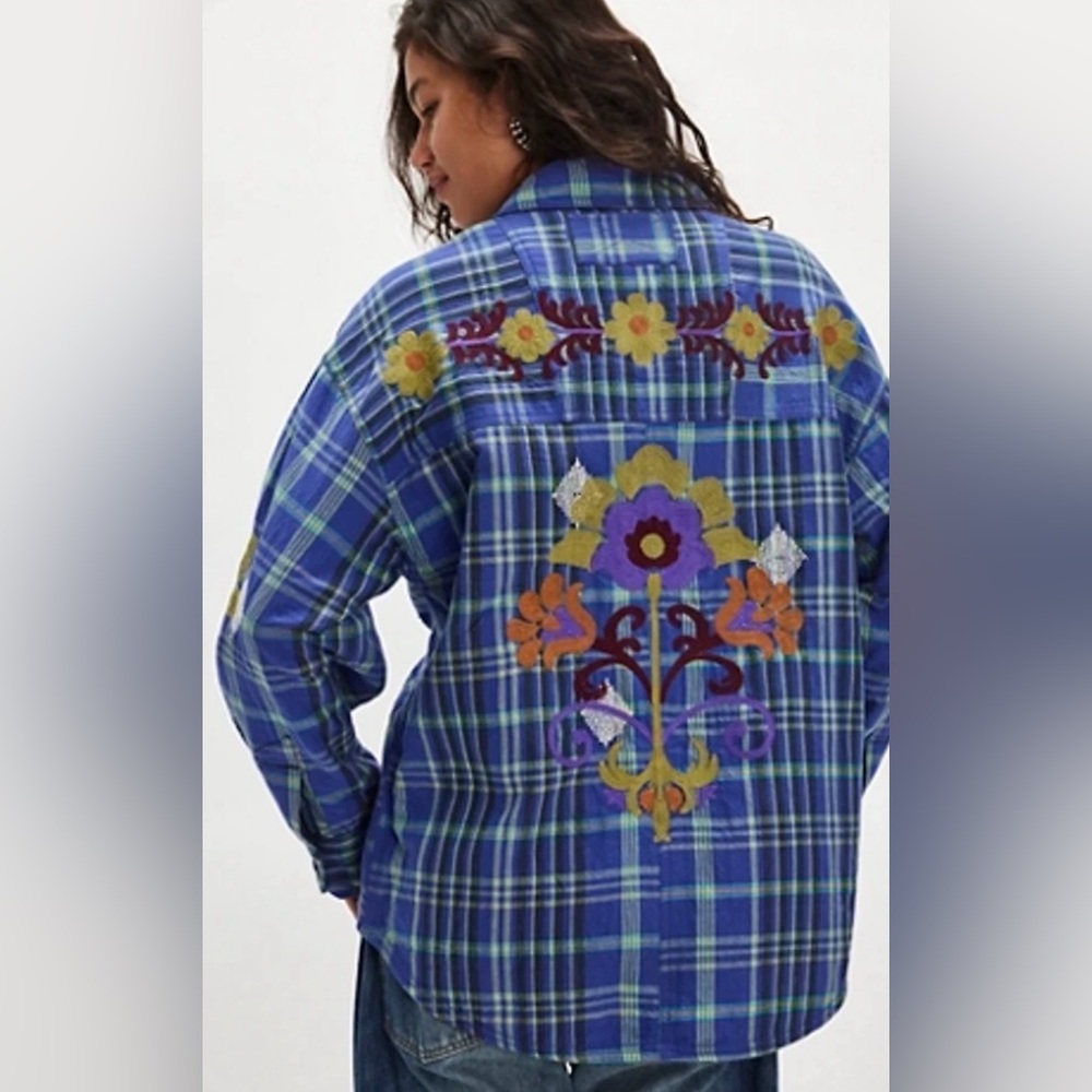 Free People XS New with Tags We The Free Embroidered Sashiko Shirt festival